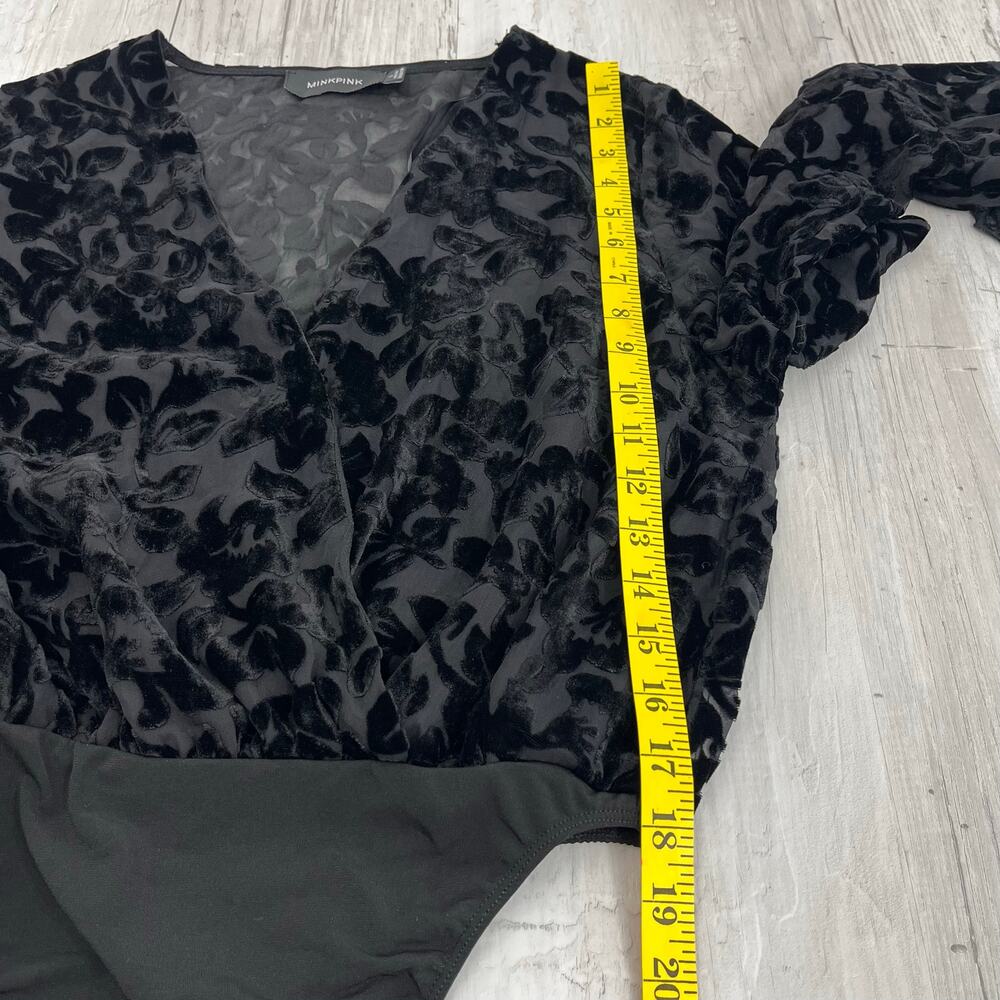 Mink Pink Black Floral Burnout Velvet Bodysuit Long Bell Sleeve Goth Romantic - Picture 9 of 10